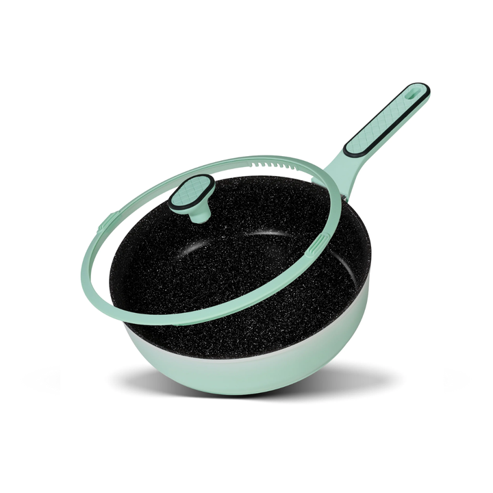 STONELINE® Deep Frying Pan 28 cm, with Platinum Silicone Lip Glass Lid ...